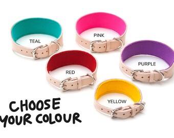 Handmade Leather Sighthound Dog Collars with wool felt lining