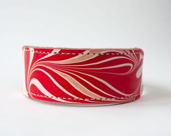 Red Marbled Leather Sighthound Collar | Artisan Custom Made | Luxury Gift for Italian Greyhound Whippet & All Handsome Hounds - CandyCane