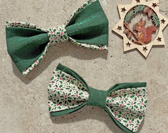 Christmas Holly Dog Bow Tie | Large Double Layer Bow | Handmade Dog Stocking Fillers