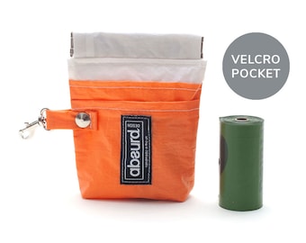 Waterproof Dog Treat Pouch: Upcycled Orange Fabric, Poop Bag Holder