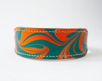 Artisan Leather Dog Collar – Elegant Designer Collar for Italian Greyhound & Whippet | Unique Custom Gift for Sighthound Lovers - AquaMarine