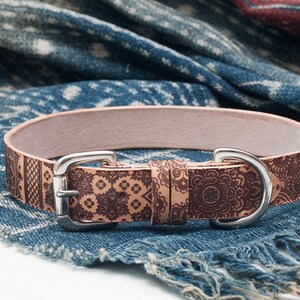 Modern Leather Dog Collar, Henna Design, Handmade Pet Gift, Unique Dog Accessories, Custom Dog Collars, Designer Fashion image 2