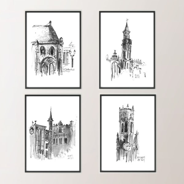 Black and White Architectural Drawing Art Etsy