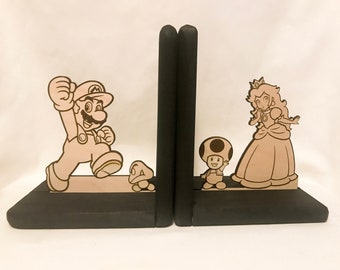 Bookends/Video game decor/Mario/Princess Peach/children bookends/book ends/unique/gift for book lover/nursery decor/book shelf/kids bookend