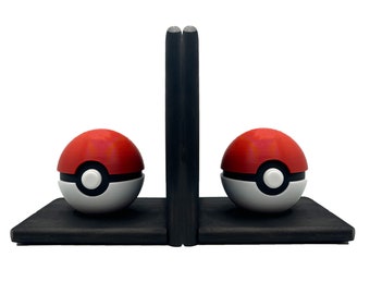 Pokeball Bookends/pokemon gift/handmade gift/book shelf/video game bookends/unique bookends/gift for book lover/geek gift