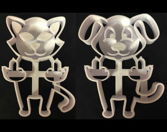 middle finger cookie cutter set/Dog with middle finger/cat flipping bird/adult humor/cookie cutters/cutter/fondant/gift for her/mature