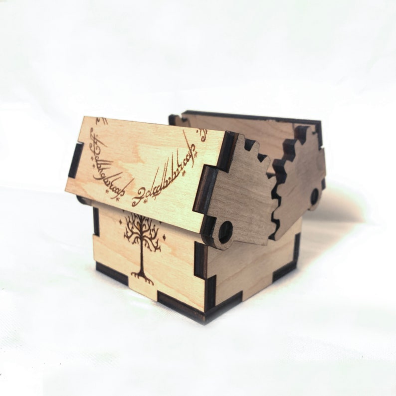 Ring Box/fellowship/LOTR/Ring Bearer Box/wedding ring box/engagement ring box/Geared Wooden Box/Fantasy Rings/Personalized/geek gift/ 