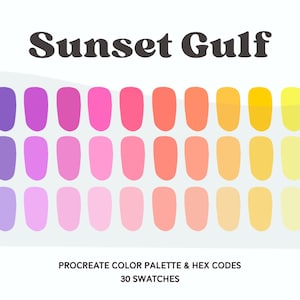 Paleta de colores Sunset Gulf para Procreate / 30 muestras de tonos cálidos de atardecer (descarga digital)