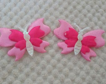 10 fabric pink butterfly applique leaf 45 mm X 35 mm