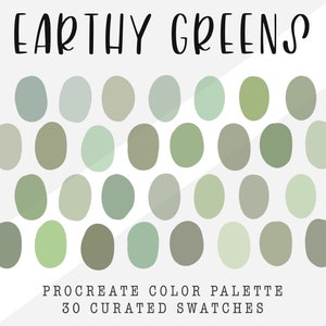 Earthy Greens | Procreate Color Palette | 30 Color Swatches | Ipad Procreate Tools | Instant Digital Download