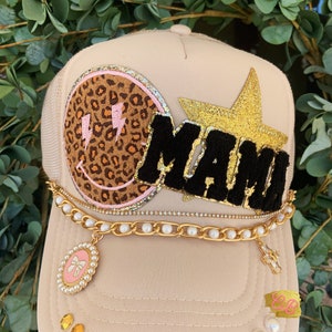 Gold Leopard on tan Ponytail Hat Gold Leopard on tan Ponytail Hat
