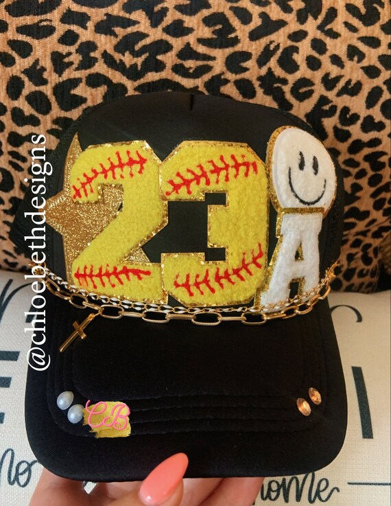 Women’s Black and Tan Trucker Hat with Yellow Softball Accents Softball Hat Women - Etsy main image 3