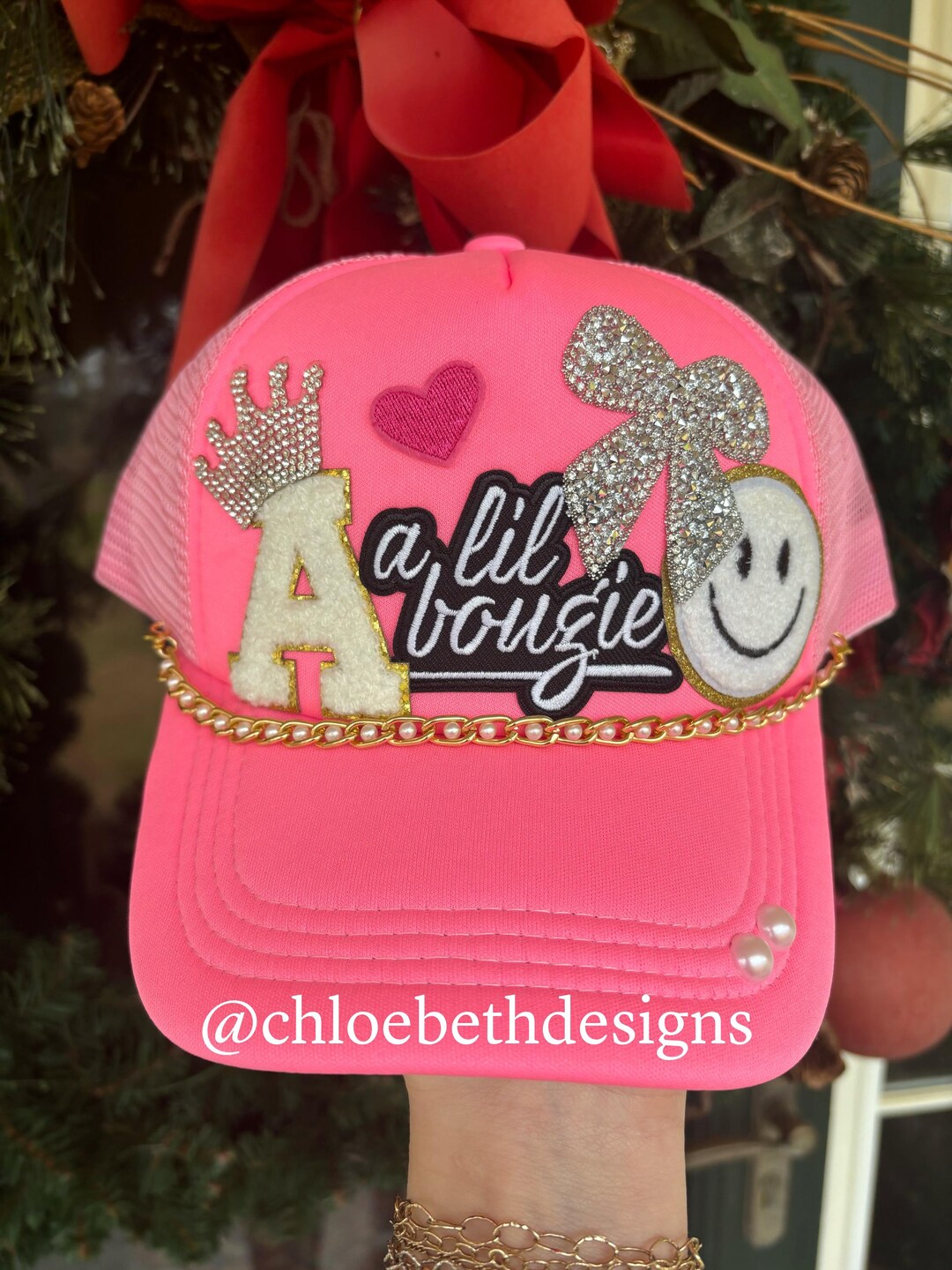 Southern Bliss Pink Lace Bow Carolina Blue Trucker Hat main image 1