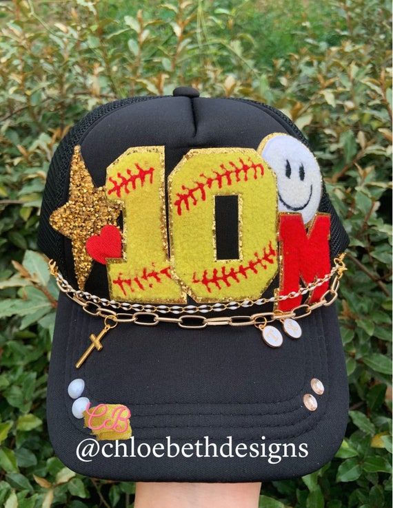 Black Softball Bling Trucker Hat- Sports Hat, Custom Initial  display picture 1