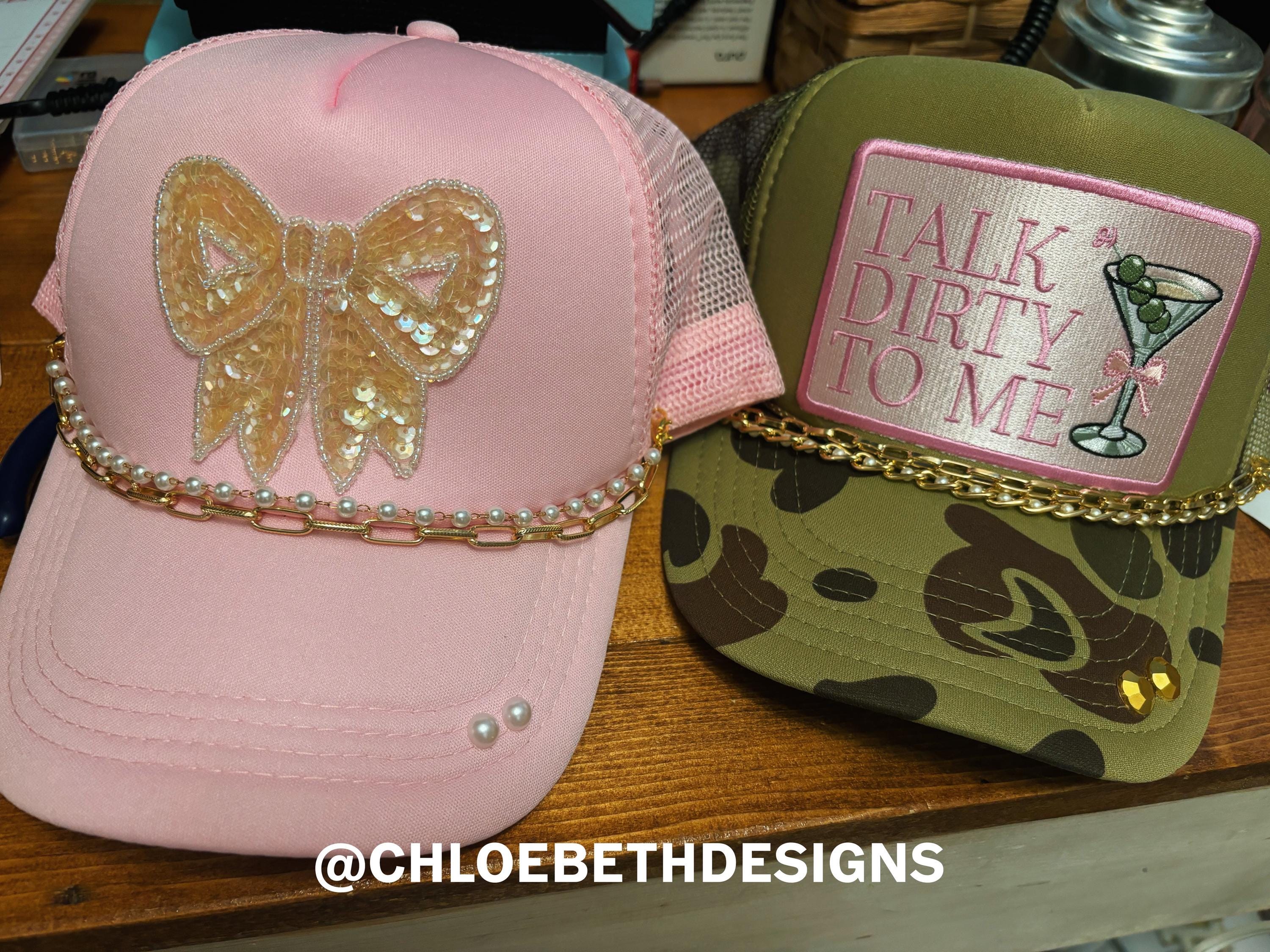 Baby Pink/light Pink Pearl Bow Bling Trucker Hat- Otto  display picture 2