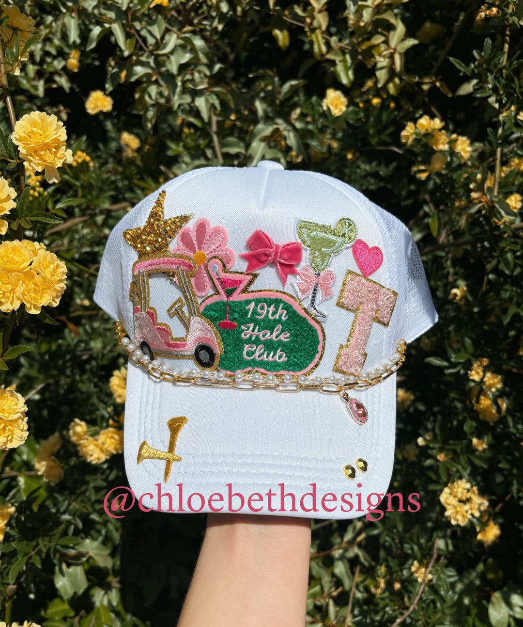 LOVER ARCH TRUCKER HAT W/CHAIN - PINK/WHITE main image 1