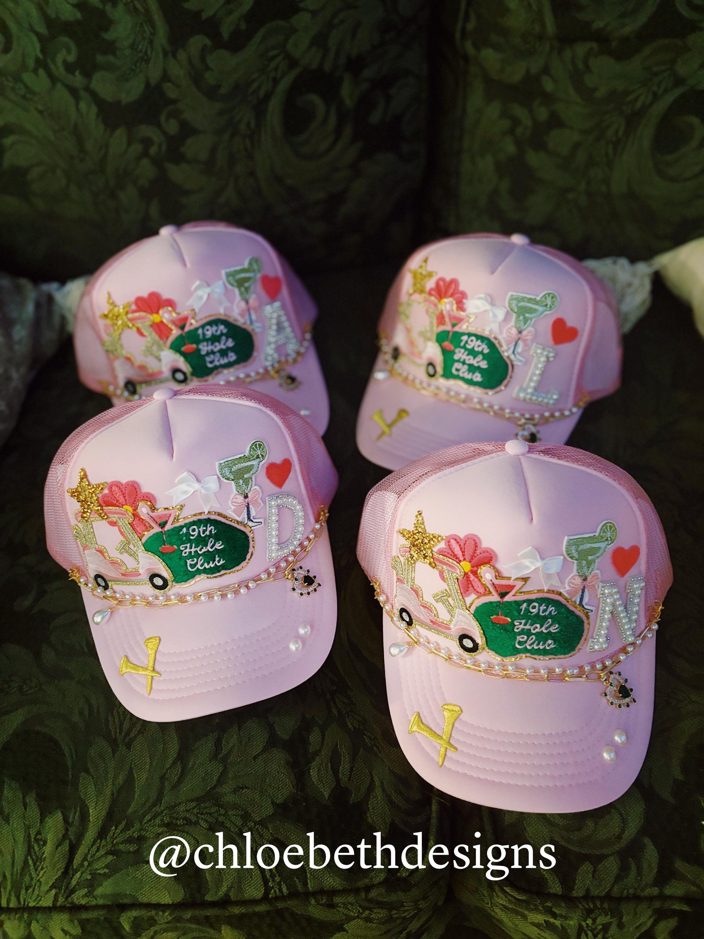 Baby Pink Golf Trucker Hat- Hat Chains, Golf Heart Star  display picture 2