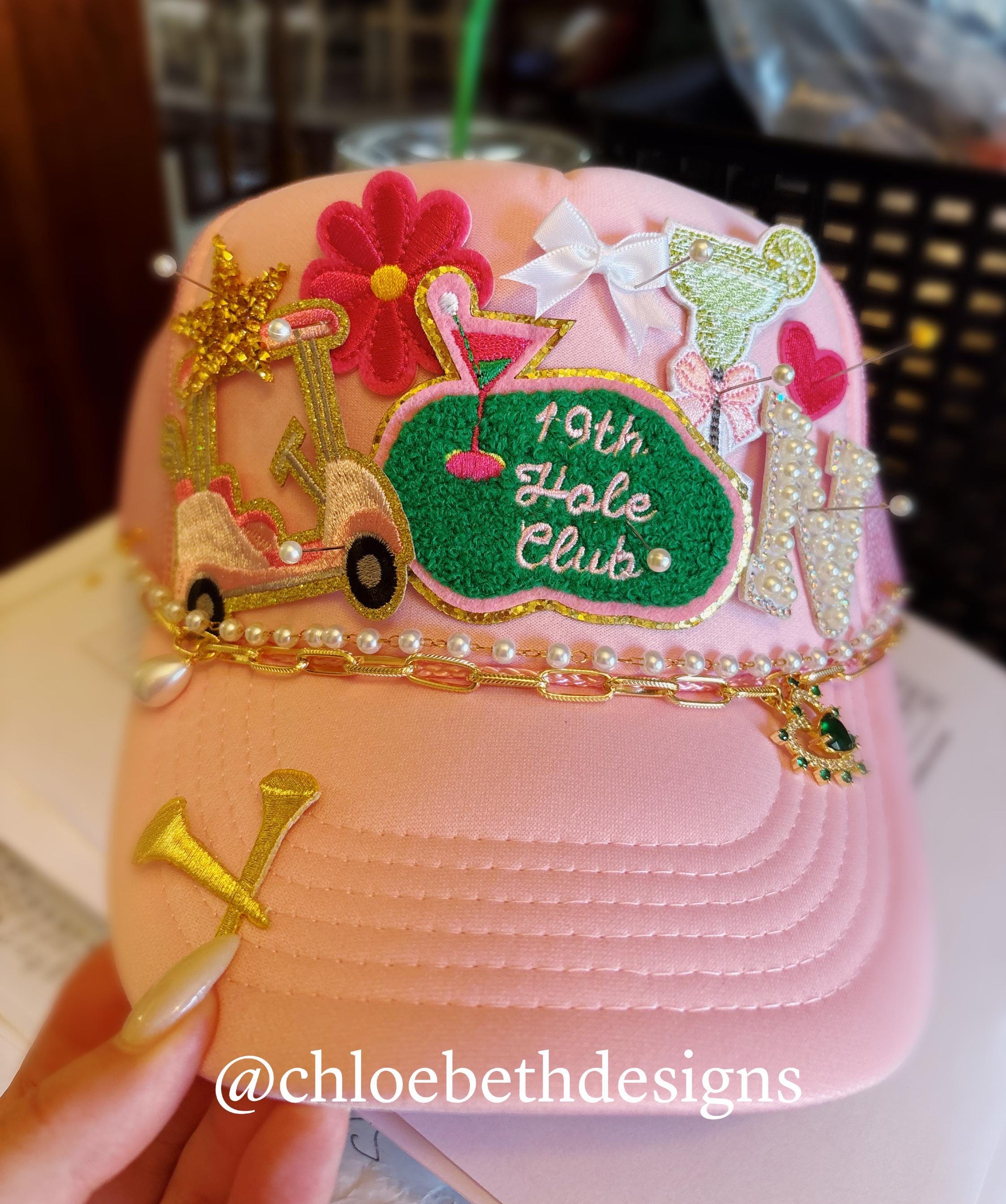 Baby Pink Golf Trucker Hat- Hat Chains, Golf Heart Star  display picture 3