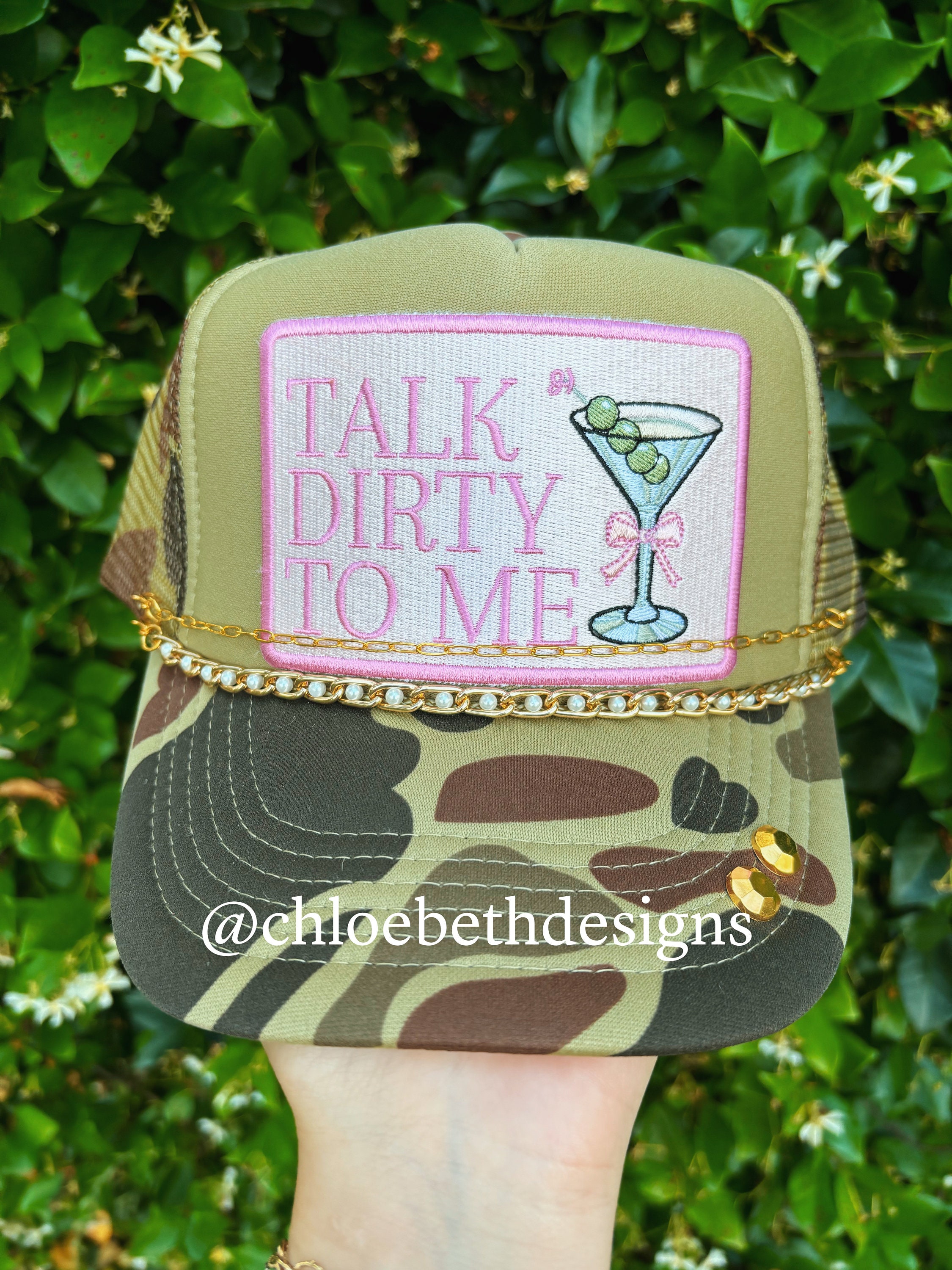 Talk Dirty to Me Martini Camouflage Trucker Hat Cap with Chain Talk Dirty to Me Martini Trucker Hat/ Summer Trucker Hat  main image 2