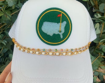 Women's white bling golf trucker hat- hat chains, hat charms
