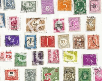 142 sellos postales de números coloridos, descarga instantánea imprimible, efímera digital, collage, adornos de diario basura, sello vintage,