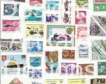 90 sellos postales de vehículos, descarga instantánea imprimible, efímera digital, collage, adornos de diarios basura, vintage, coches, trenes, aviones