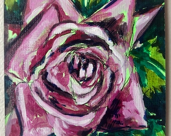 Pintura de rosas en miniatura, pequeña obra de arte, decoración floral, artista original, único en su tipo, arte de casa de muñecas, pequeña decoración, pintura acrílica de flores