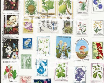136 Sellos postales de naturaleza, descarga instantánea imprimible, efímera digital, collage, adornos de diarios basura, sellos postales vintage