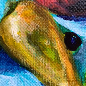 Puede incluir: Pintura abstracta con fondo amarillo, verde y azul. Un c&iacute;rculo azul oscuro se encuentra en la esquina superior derecha de la imagen.