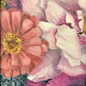 pintura al óleo floral, pintura de flores, decoración de la pared de la flor, pintura del ramo, decoración del hogar floral, pintura al óleo pequeña
