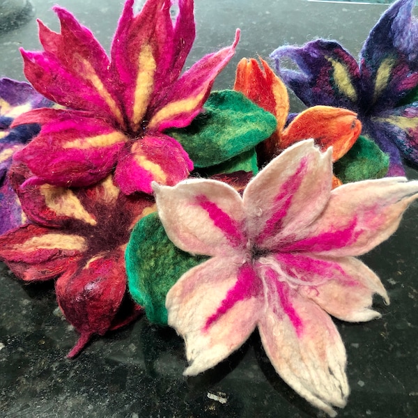 Felted wool flowers, scarf or hat pens, decorative flowers accessory, hand made, unique, one of a kind, made to order, felted jewelry