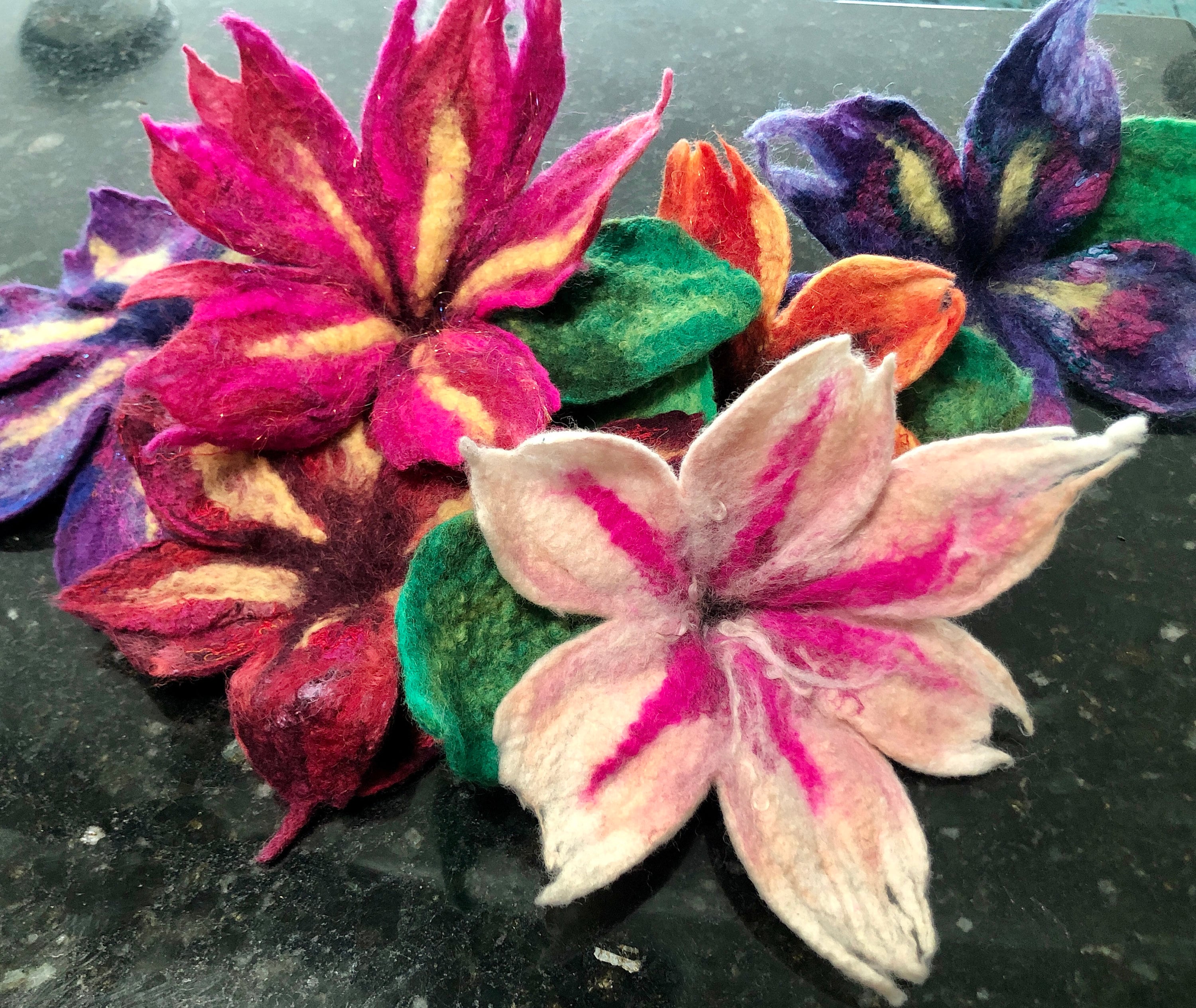 Felted Wool Flowers, Scarf or Hat Pens, Decorative Flowers Accessory