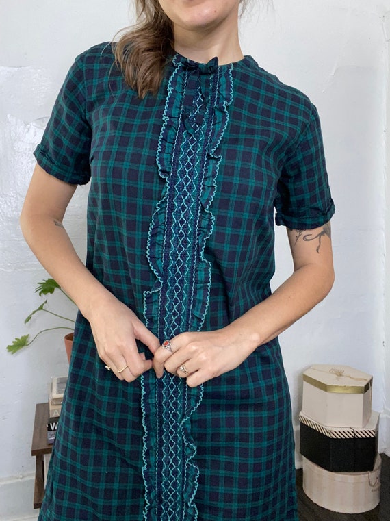 1960s Blue & Green Plaid Shift Dress / Holiday Dr… - image 7