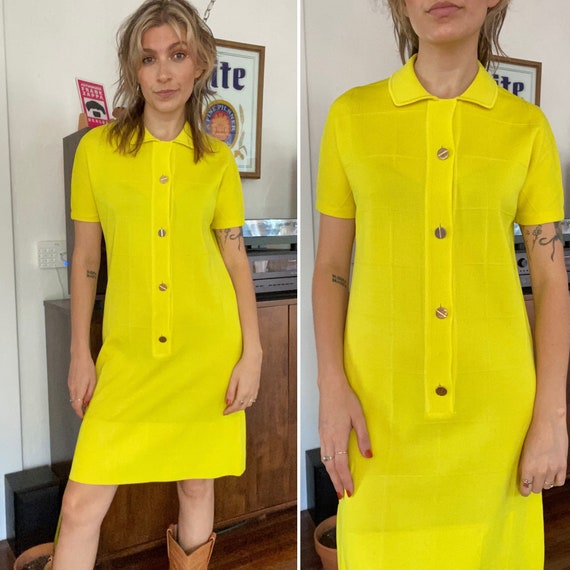 1960s Lemon Yellow Shift Dress / Virgin Wool / 19… - image 1