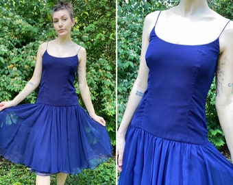 1960s Navy Blue Party Cocktail Dress / Holiday Dress / Christmas Dress