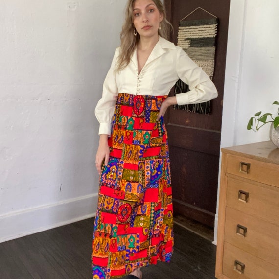 1970s Psychedelic Maxi Patio Dress / Kaftan