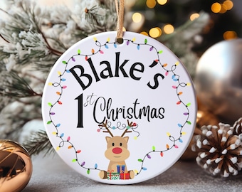 Personalized Baby's First Christmas Ornament: Reindeer Keepsake