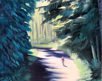 Original oil painting, nature art, landscape painting, forest art, forest painting, hiking, art for living room, art for bedroom, tree art