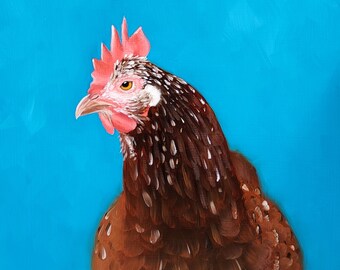 chicken painting, chicken art, small painting, country decor, original oil painting, wall decor, country art, animal art, animal painting