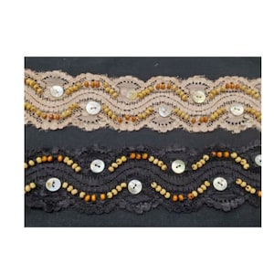 Stretch lace with wooden bead and pearly button, 5 cm, please specify the color when ordering