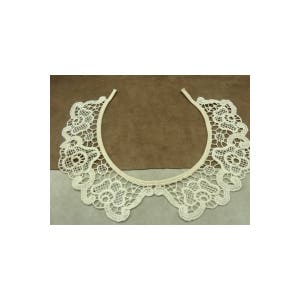 May include: A white lace collar with a scalloped edge and delicate floral patterns.
