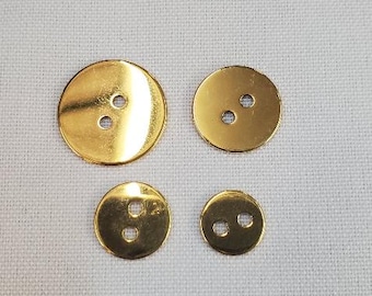 Gold-tone metal mirrored jewel button with 2 holes - sizes 10mm, 12mm, 15mm and 18mm