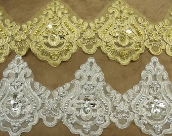 gold embroidery ribbon, silver 12 cm, sequined and beaded, of good quality