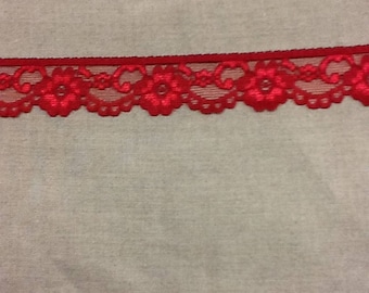 Fine Calais lace, carmine red, beautiful quality of French manufacture, 3 cm