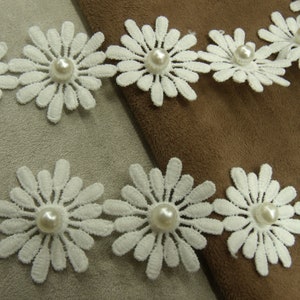 white white white ribbon, and rhinestones, embroidered flower, 3.5 cm, ideal for customization and decoration