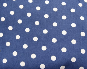 Blue printed cotton fabric with white dots