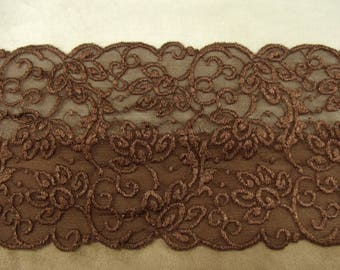 Brown Calais Lace, Elastic, 12 cm, Made in France