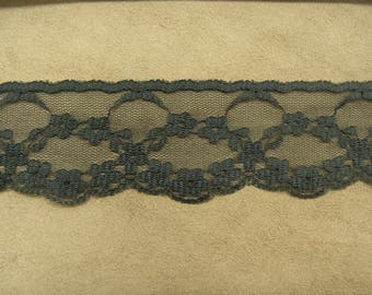 Black Calais Lace, Embroidered On Tulle, 5 cm, Made in France