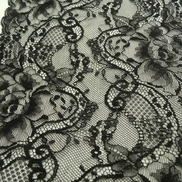 New Black Leavers Calais Lace,21 cm, Made in France