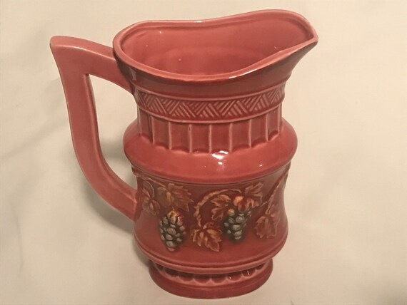 Pink Ceramic Flower Vase Shaped Like A Water Pitcher With A Etsy